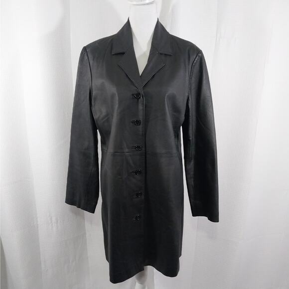 JOHN PAUL RICHARD/UNIFORM! BLACK GENUINE LEATHER LONG TAILORED JACKET! SZ 10 - Picture 2 of 13